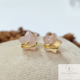 Natural Rose Quartz Star Earrings, Pink Jewelry, Tiny Gold Plated Studs, Wire Wrap Studs, Gift For Her, Dainty Earrings, Star Studs, Gift